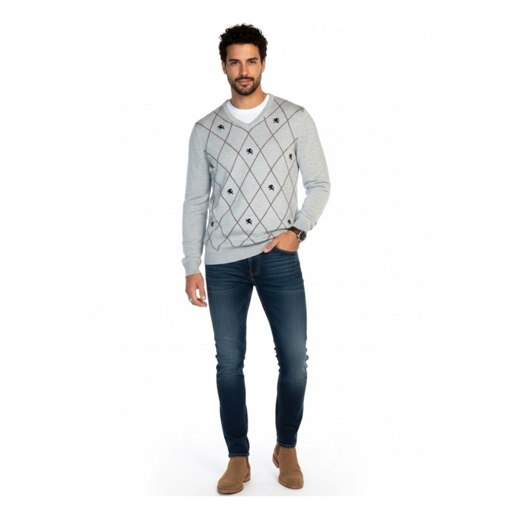 Express Design Studio Men's 100 % Merino Wool Argyle Sweater Size L